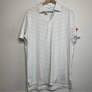 Peter Millar Men Polo Shirt Summer Comfort Medium White Black Stripe 50